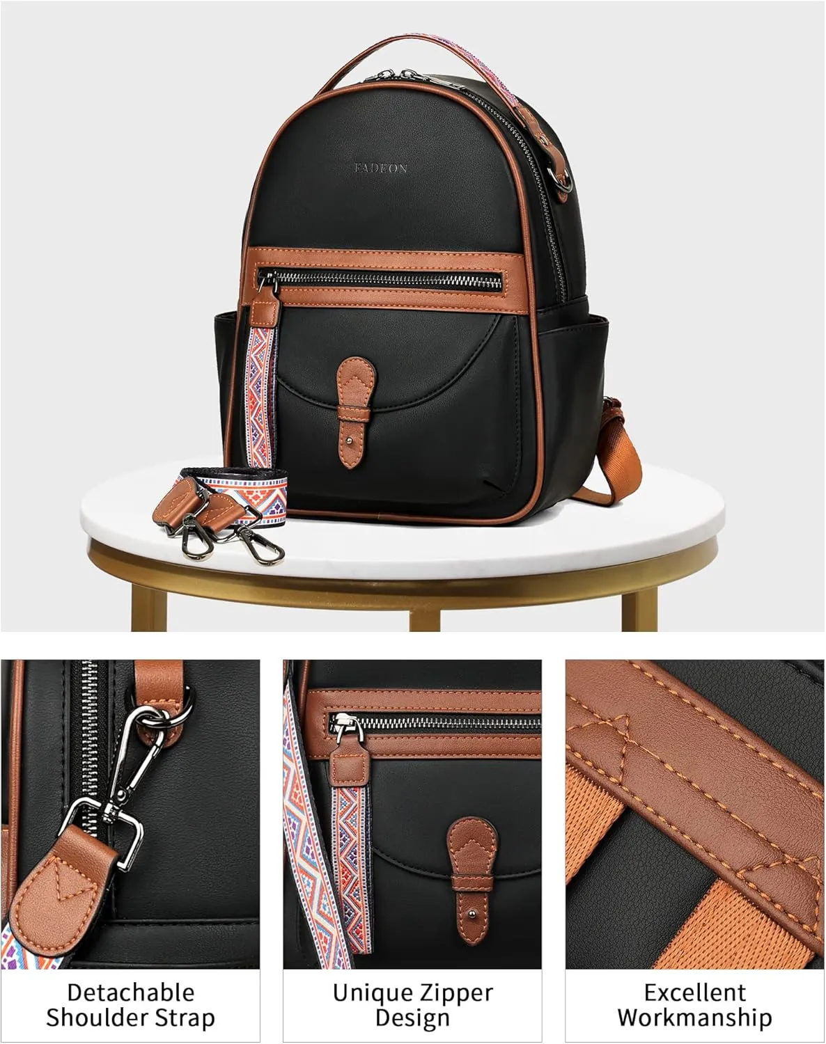 FADEON Mini Backpack Purse for Women, Designer Leather Cute Roomly Backpacks, Daily Ladies Shoulder Backpack Fashion Handbag