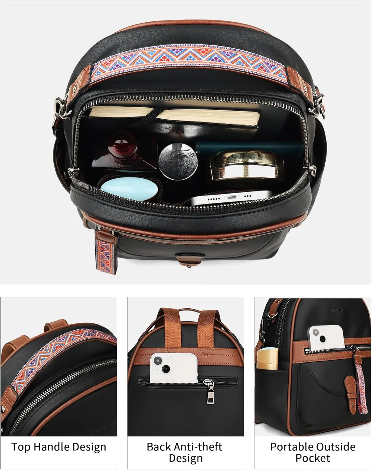 FADEON Mini Backpack Purse for Women, Designer Leather Cute Roomly Backpacks, Daily Ladies Shoulder Backpack Fashion Handbag