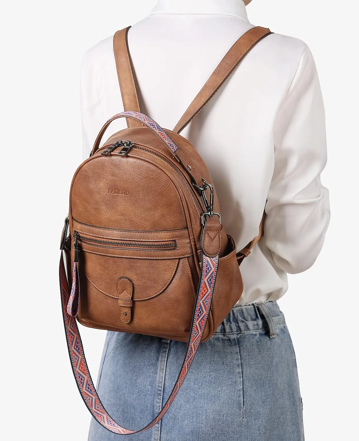 FADEON Mini Backpack Purse for Women, Designer Leather Cute Roomly Small Backpacks, Ladies Shoulder Backpack Fashion Handbag