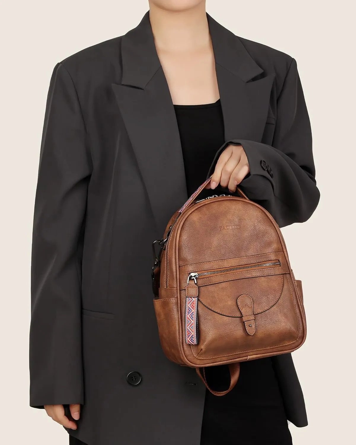 FADEON Mini Backpack Purse for Women, Designer Leather Cute Roomly Small Backpacks, Ladies Shoulder Backpack Fashion Handbag