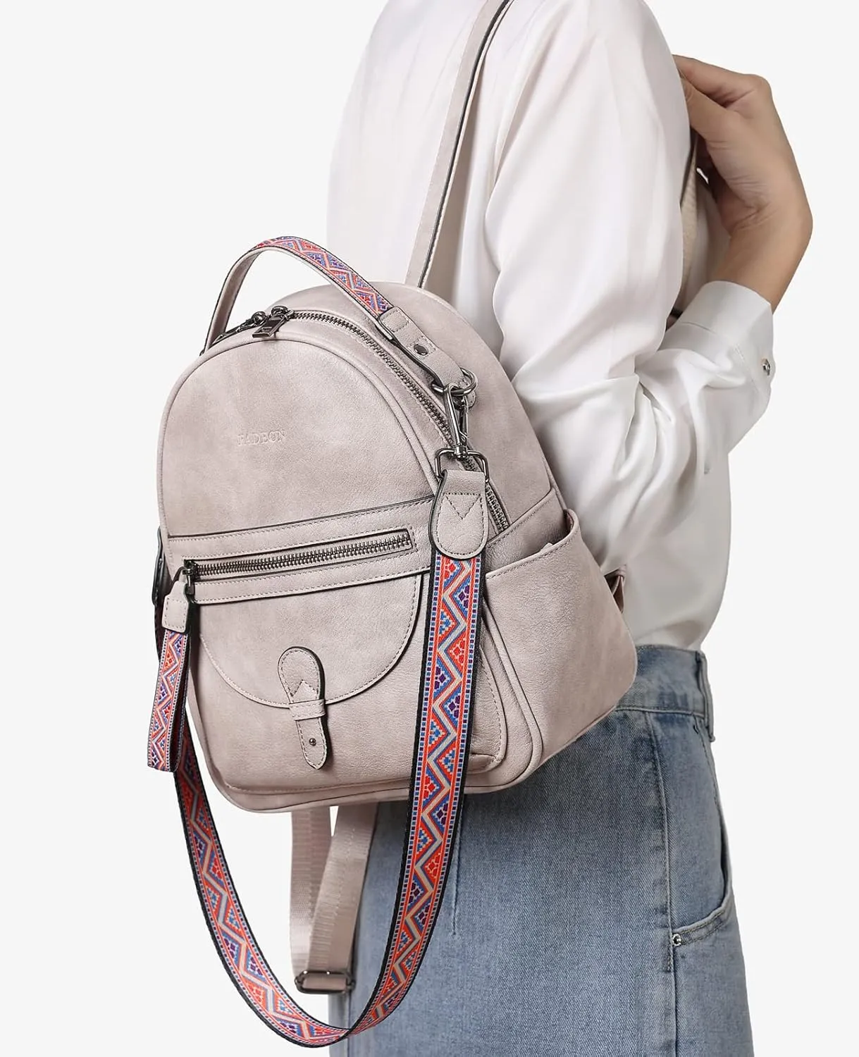 FADEON Mini Backpack Purse for Women, Designer Leather Cute Roomly Small Backpacks, Ladies Shoulder Backpack Fashion Handbag