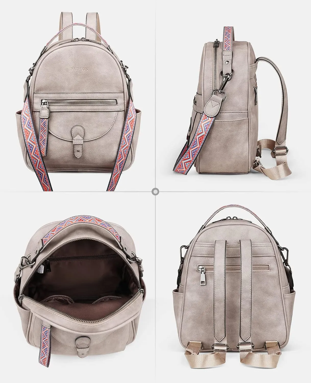 FADEON Mini Backpack Purse for Women, Designer Leather Cute Roomly Small Backpacks, Ladies Shoulder Backpack Fashion Handbag