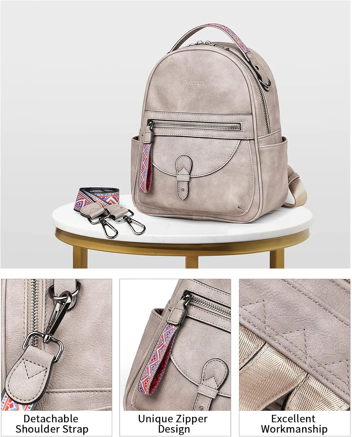 FADEON Mini Backpack Purse for Women, Designer Leather Cute Roomly Small Backpacks, Ladies Shoulder Backpack Fashion Handbag