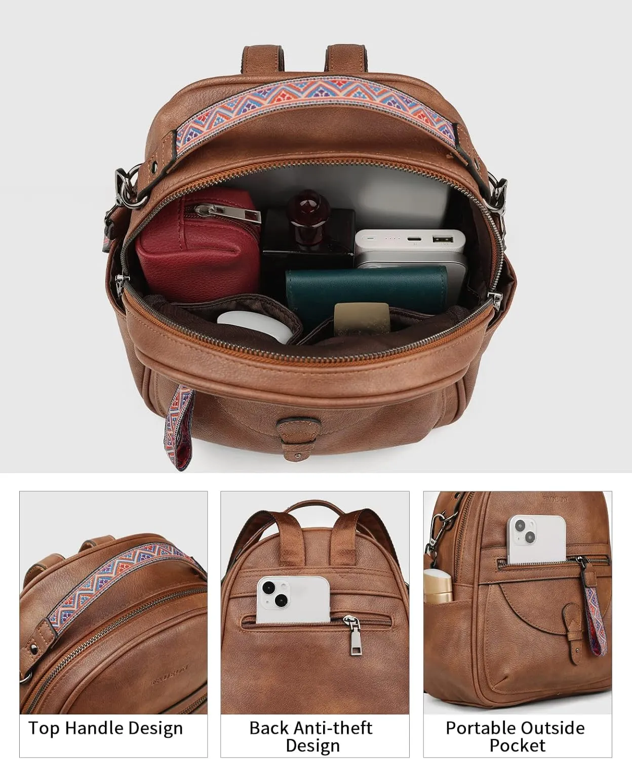 FADEON Mini Backpack Purse for Women, Designer Leather Cute Roomly Small Backpacks, Ladies Shoulder Backpack Fashion Handbag