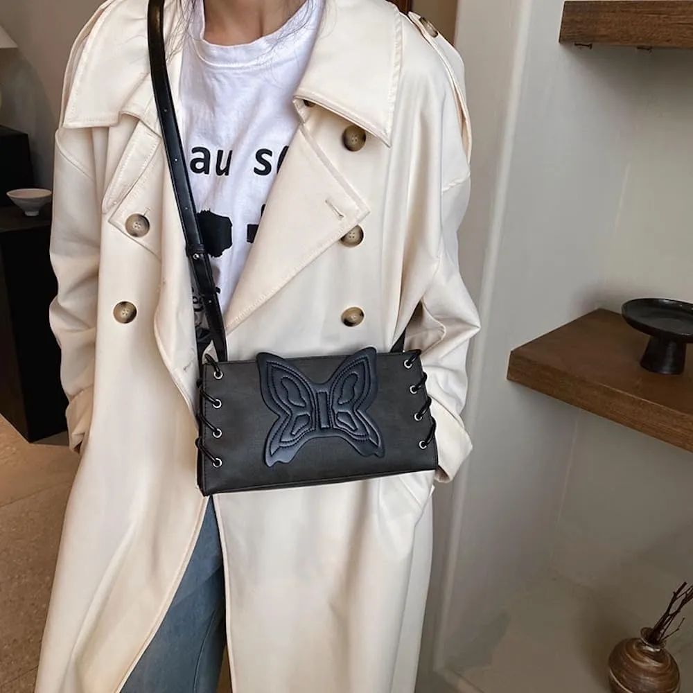 Fairy Grunge Crossbody Bag Women Vintage Leather Butterfly Grunge Aesthetic Shoulder Bag Handbag Purse Bag