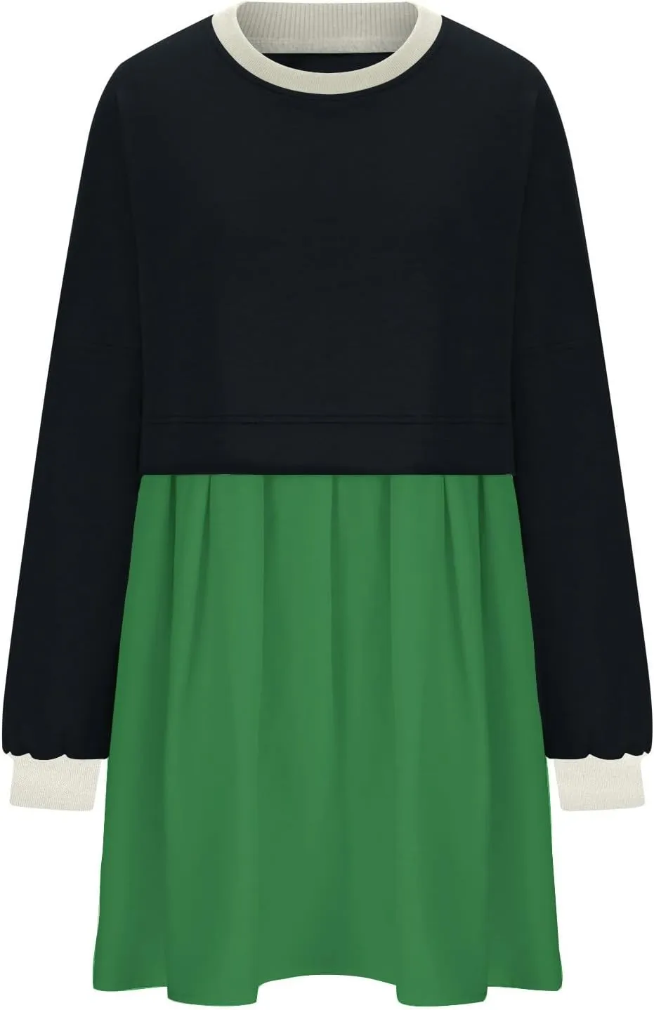 Fall Dress for Women 2024 Cute Color Block Long Sleeve Crewneck Sweatshirt Dresses Causal Fashion Ruffle Mini Dress