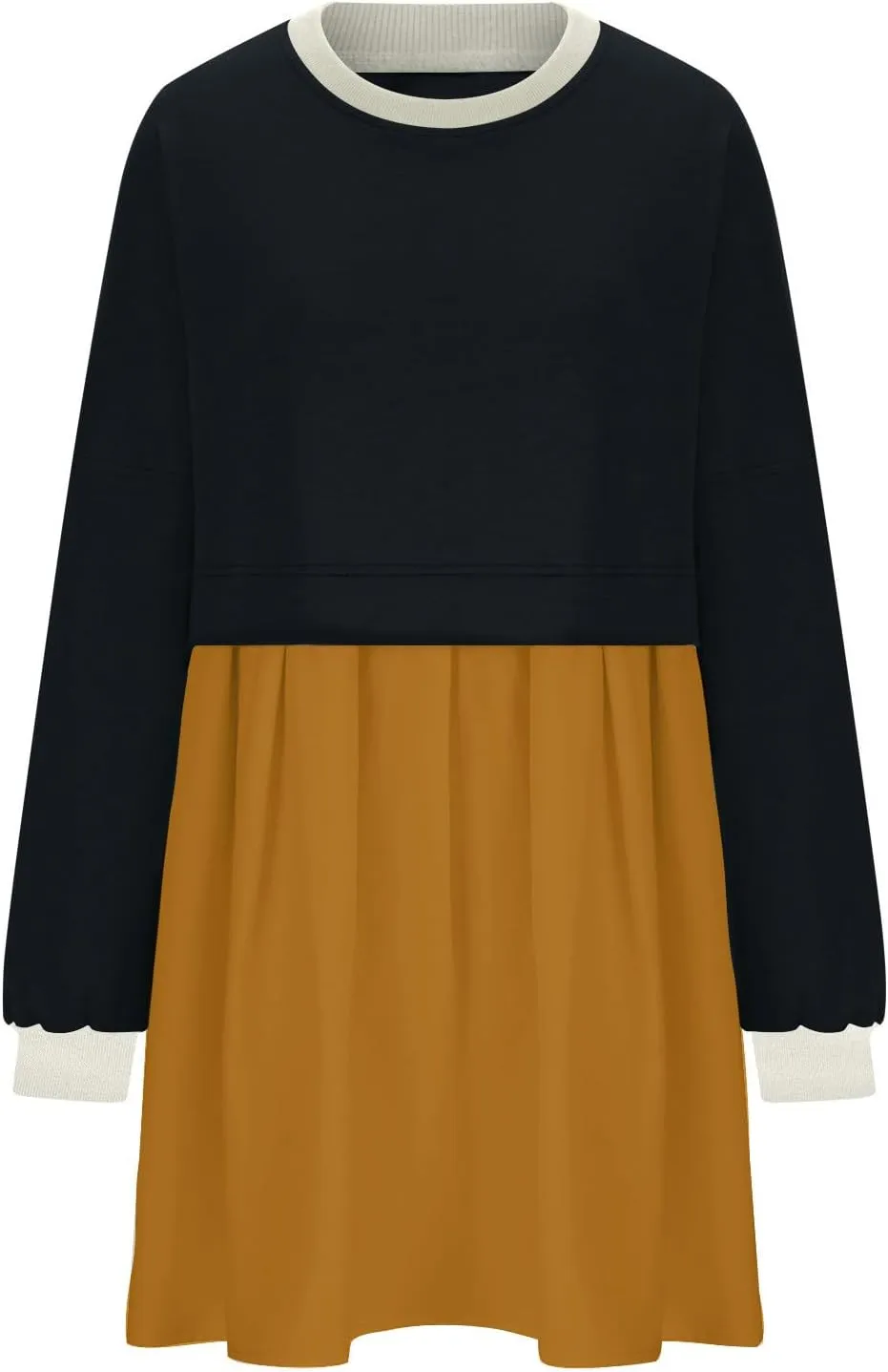 Fall Dress for Women 2024 Cute Color Block Long Sleeve Crewneck Sweatshirt Dresses Causal Fashion Ruffle Mini Dress
