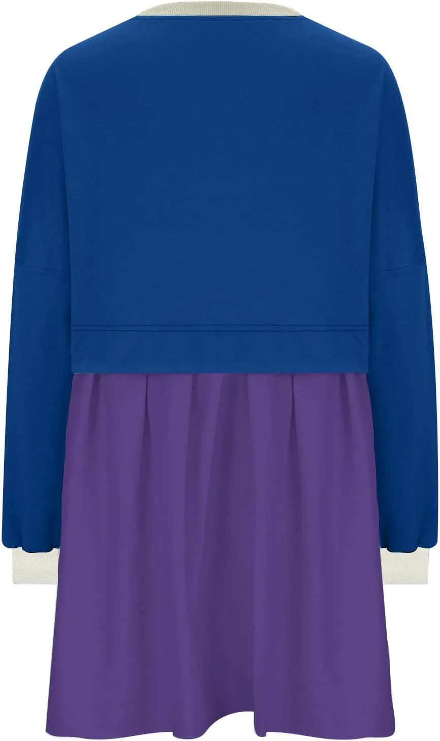 Fall Dress for Women 2024 Cute Color Block Long Sleeve Crewneck Sweatshirt Dresses Causal Fashion Ruffle Mini Dress
