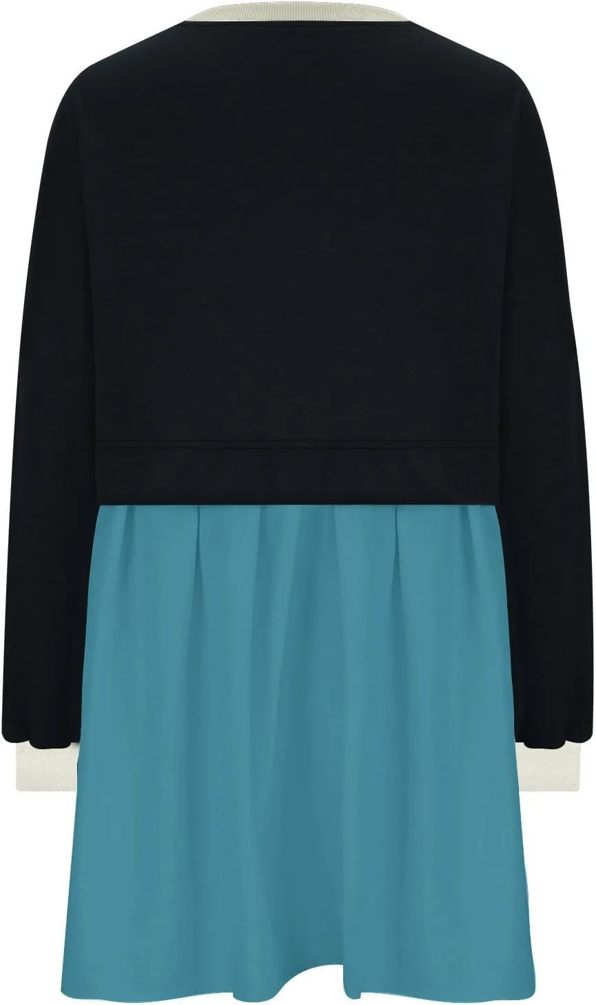 Fall Dress for Women 2024 Cute Color Block Long Sleeve Crewneck Sweatshirt Dresses Causal Fashion Ruffle Mini Dress