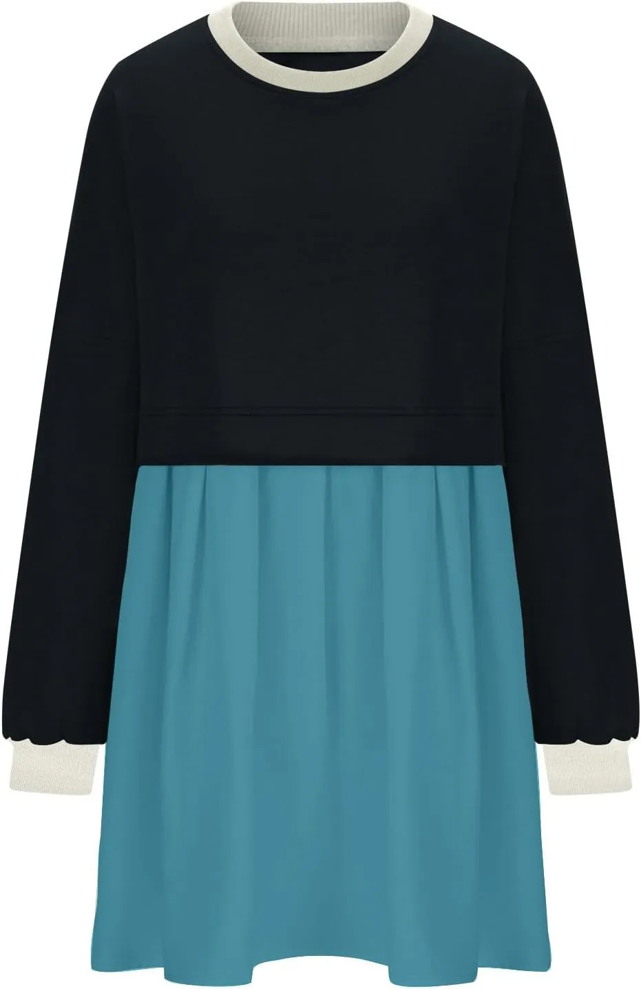 Fall Dress for Women 2024 Cute Color Block Long Sleeve Crewneck Sweatshirt Dresses Causal Fashion Ruffle Mini Dress