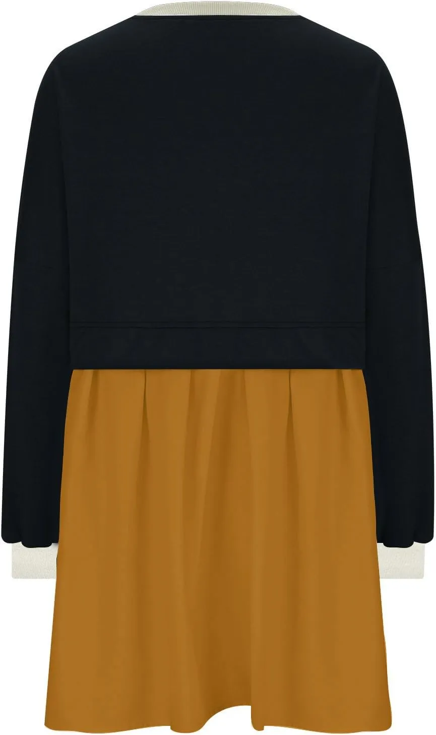 Fall Dress for Women 2024 Cute Color Block Long Sleeve Crewneck Sweatshirt Dresses Causal Fashion Ruffle Mini Dress