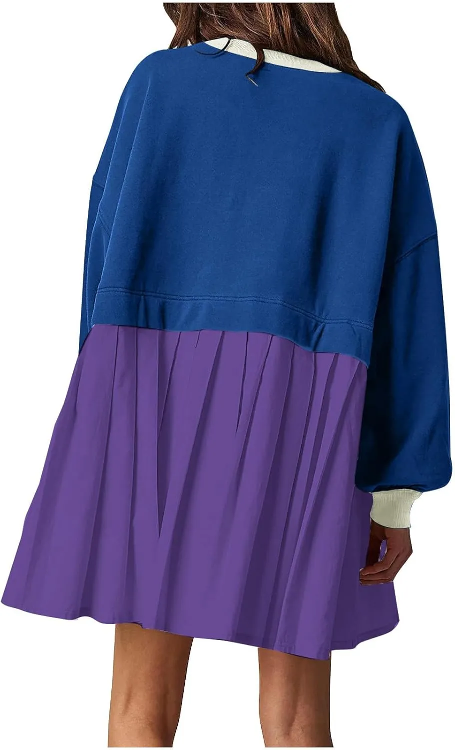 Fall Dress for Women 2024 Cute Color Block Long Sleeve Crewneck Sweatshirt Dresses Causal Fashion Ruffle Mini Dress