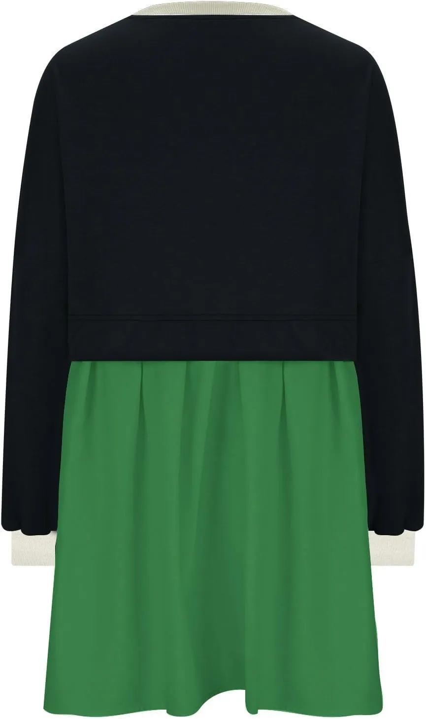 Fall Dress for Women 2024 Cute Color Block Long Sleeve Crewneck Sweatshirt Dresses Causal Fashion Ruffle Mini Dress
