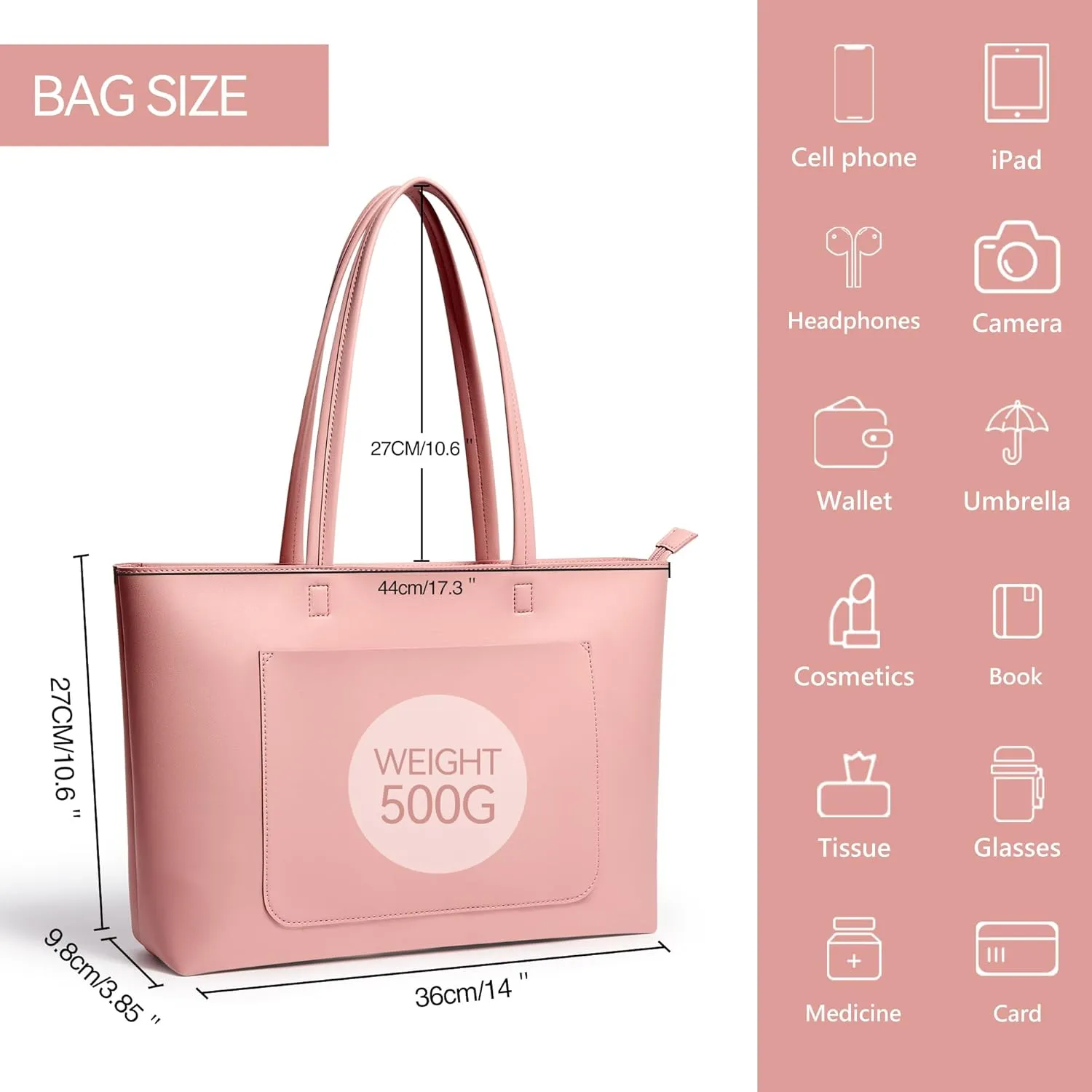 Fancy Forest Basic Tote Bag for Women Vegan Leather Hard - Stiff & Slim Shoulder Bag 18L Purse with Zipper for Work Travel