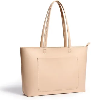 Fancy Forest Basic Tote Bag for Women Vegan Leather Hard - Stiff & Slim Shoulder Bag 18L Purse with Zipper for Work Travel