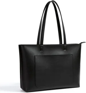 Fancy Forest Basic Tote Bag for Women Vegan Leather Hard - Stiff & Slim Shoulder Bag 18L Purse with Zipper for Work Travel