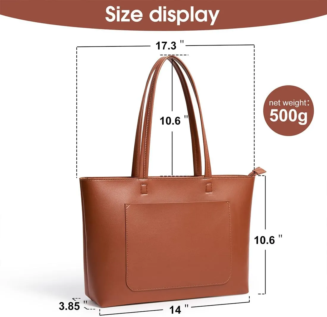 Fancy Forest Basic Tote Bag for Women Vegan Leather Hard - Stiff & Slim Shoulder Bag 18L Purse with Zipper for Work Travel
