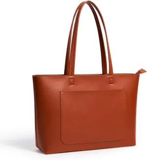 Fancy Forest Basic Tote Bag for Women Vegan Leather Hard - Stiff & Slim Shoulder Bag 18L Purse with Zipper for Work Travel