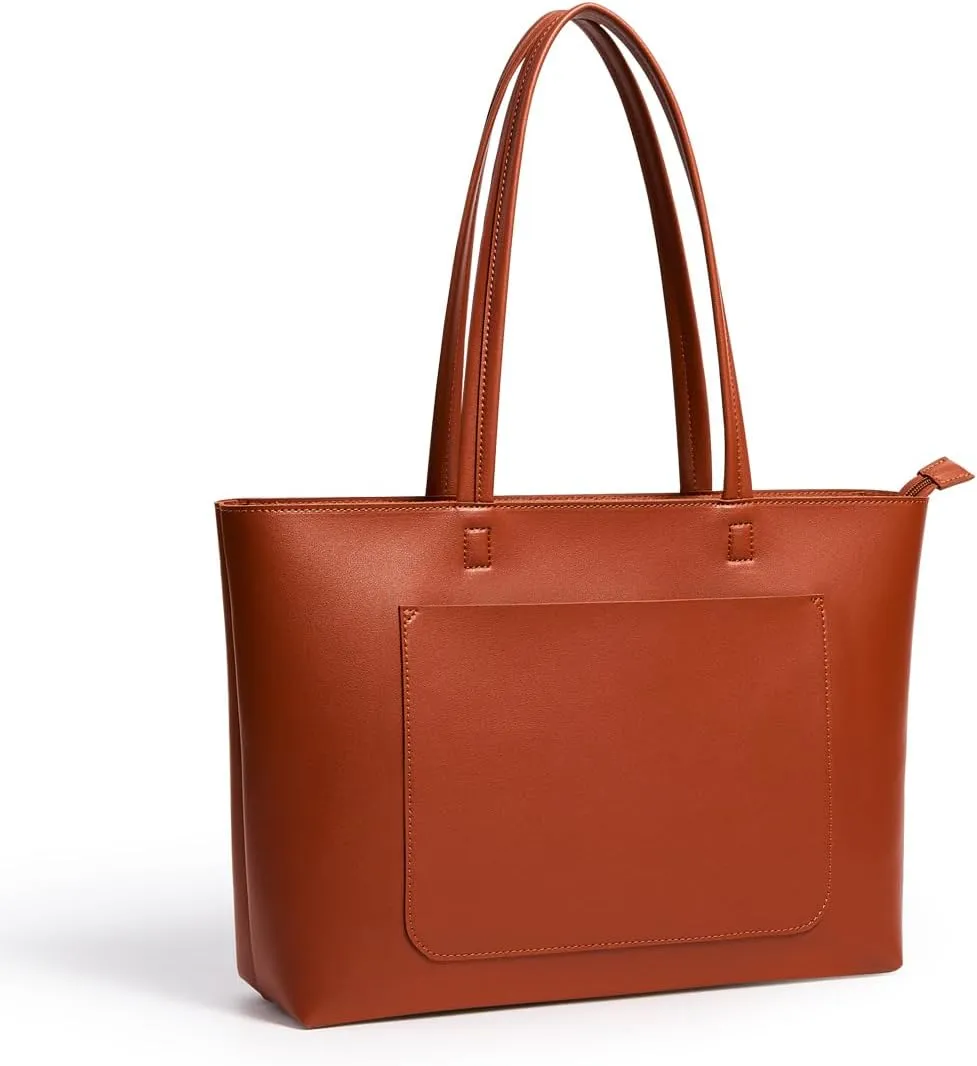 Fancy Forest Basic Tote Bag for Women Vegan Leather Hard - Stiff & Slim Shoulder Bag 18L Purse with Zipper for Work Travel