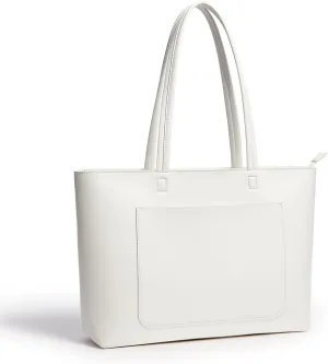Fancy Forest Basic Tote Bag for Women Vegan Leather Hard - Stiff & Slim Shoulder Bag 18L Purse with Zipper for Work Travel