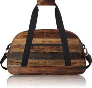 Farmhouse Brown Wooden Small Gym Bag 18 inch Carry On Duffel Bag for Weekender Travel Sports Workout Yoga Gymnastics Dance Ballet