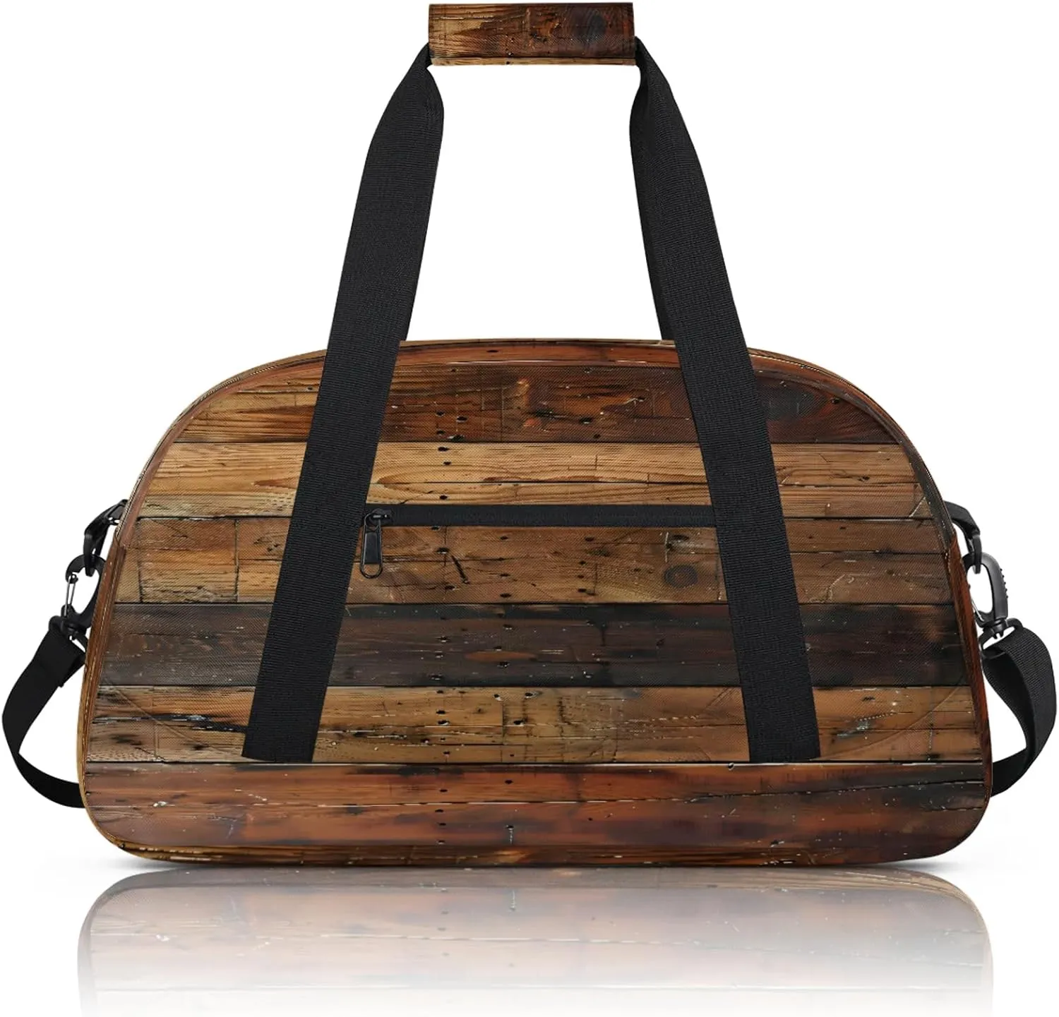 Farmhouse Brown Wooden Small Gym Bag 18 inch Carry On Duffel Bag for Weekender Travel Sports Workout Yoga Gymnastics Dance Ballet