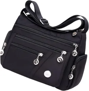 Fashionable Waterproof Nylon Bag Crossbody Bag Reusable Washable for Women Men Boys and Girls Black Oxford Fabric