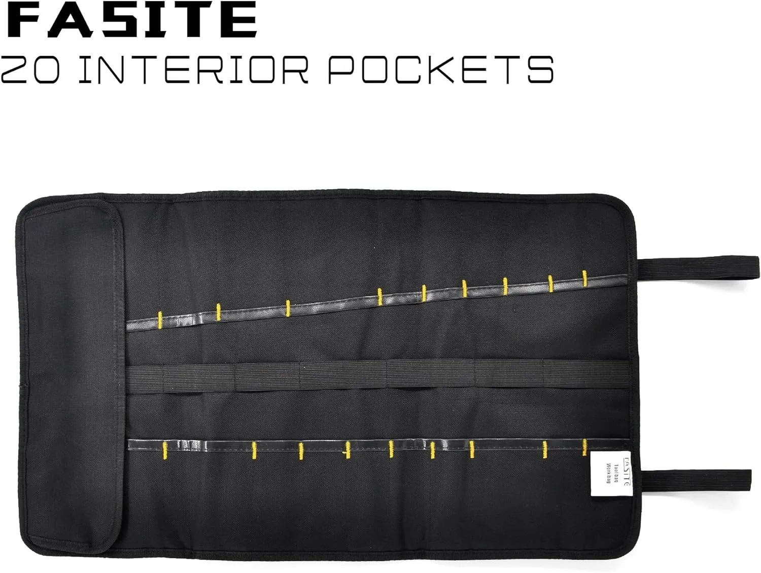 FASITE Tool Roll Organizer - 35 Pockets Roll Up Bag Wrench/Pliers Pouch for Craftwork Handyman Electrician Plumber Mechanic, Black