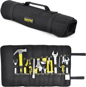 FASITE Tool Roll Organizer - 35 Pockets Roll Up Bag Wrench/Pliers Pouch for Craftwork Handyman Electrician Plumber Mechanic, Black