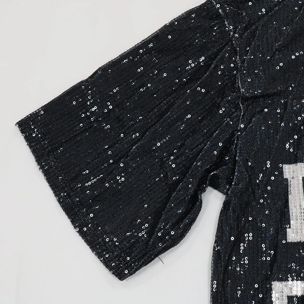 Fawjsais Women's Half Sleeve Dress O Neck Printed Sequins Mini Dress Loose Casual Sexy Nightclub Party T-Shirts Tops Dress