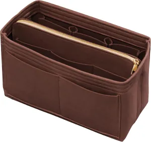 Felt Bag Organizer Insert with Zipper and Key Chain for Tote Purse - Brown Small