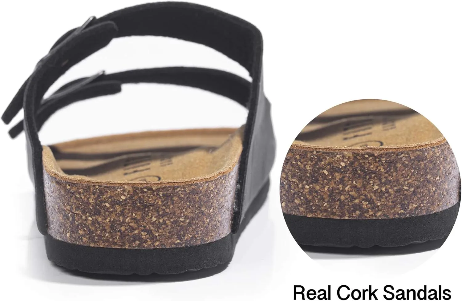 FITORY Mens Sandals, Arch Support Slides with Adjustable Buckle Straps and Cork Footbed Size 7-14.5