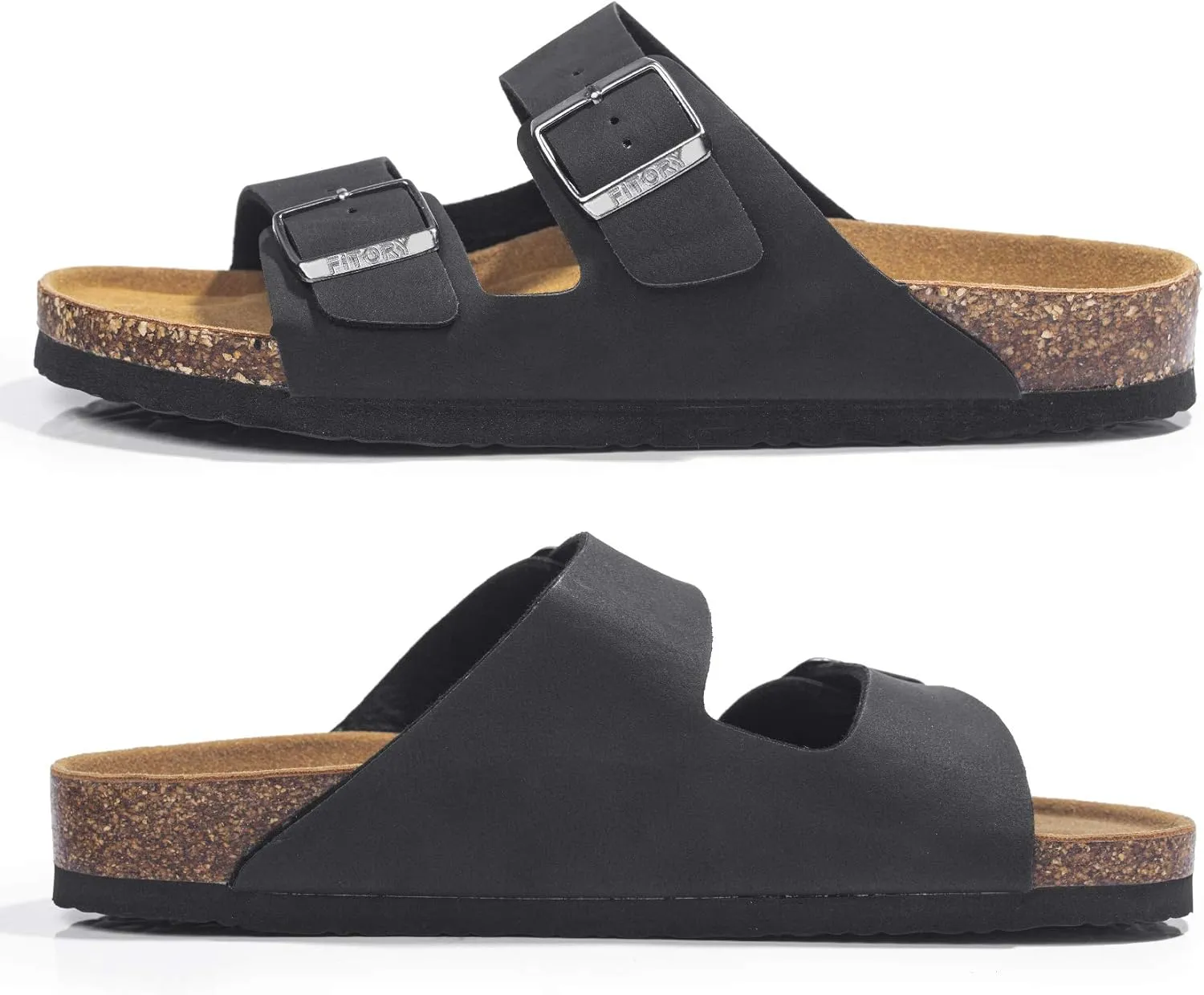 FITORY Mens Sandals, Arch Support Slides with Adjustable Buckle Straps and Cork Footbed Size 7-14.5