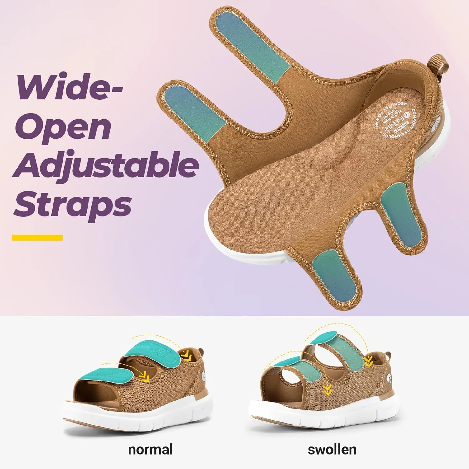 FitVille Diabetic Sandals for Women Wide Width with Arch Support, Adjustable Dual Straps Wide Sandals for Women