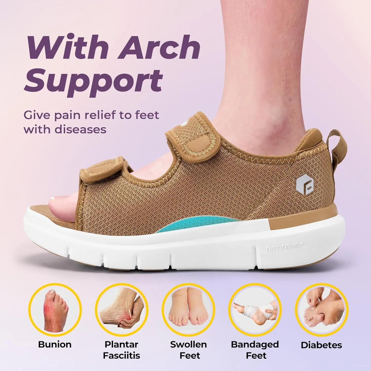 FitVille Diabetic Sandals for Women Wide Width with Arch Support, Adjustable Dual Straps Wide Sandals for Women