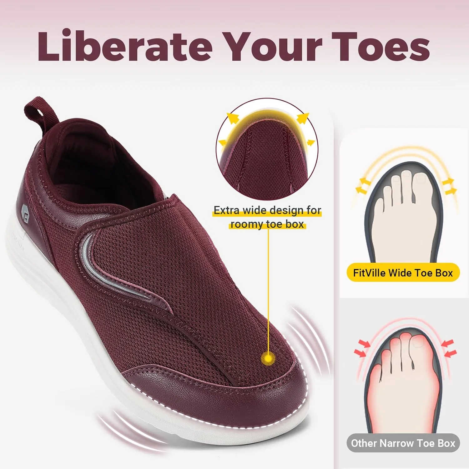 FitVille Diabetic Shoes for Women Wide Width with Arch Support, Fully Adjustable Straps Extra Wide Shoes for Women