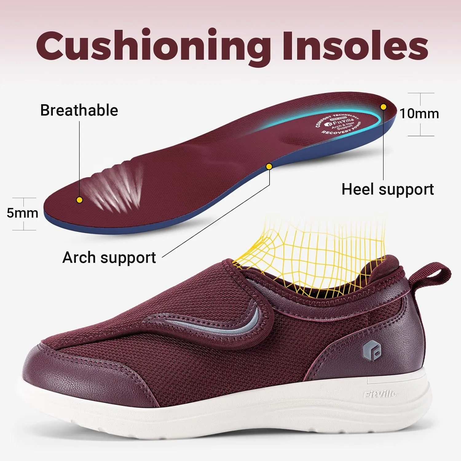FitVille Diabetic Shoes for Women Wide Width with Arch Support, Fully Adjustable Straps Extra Wide Shoes for Women