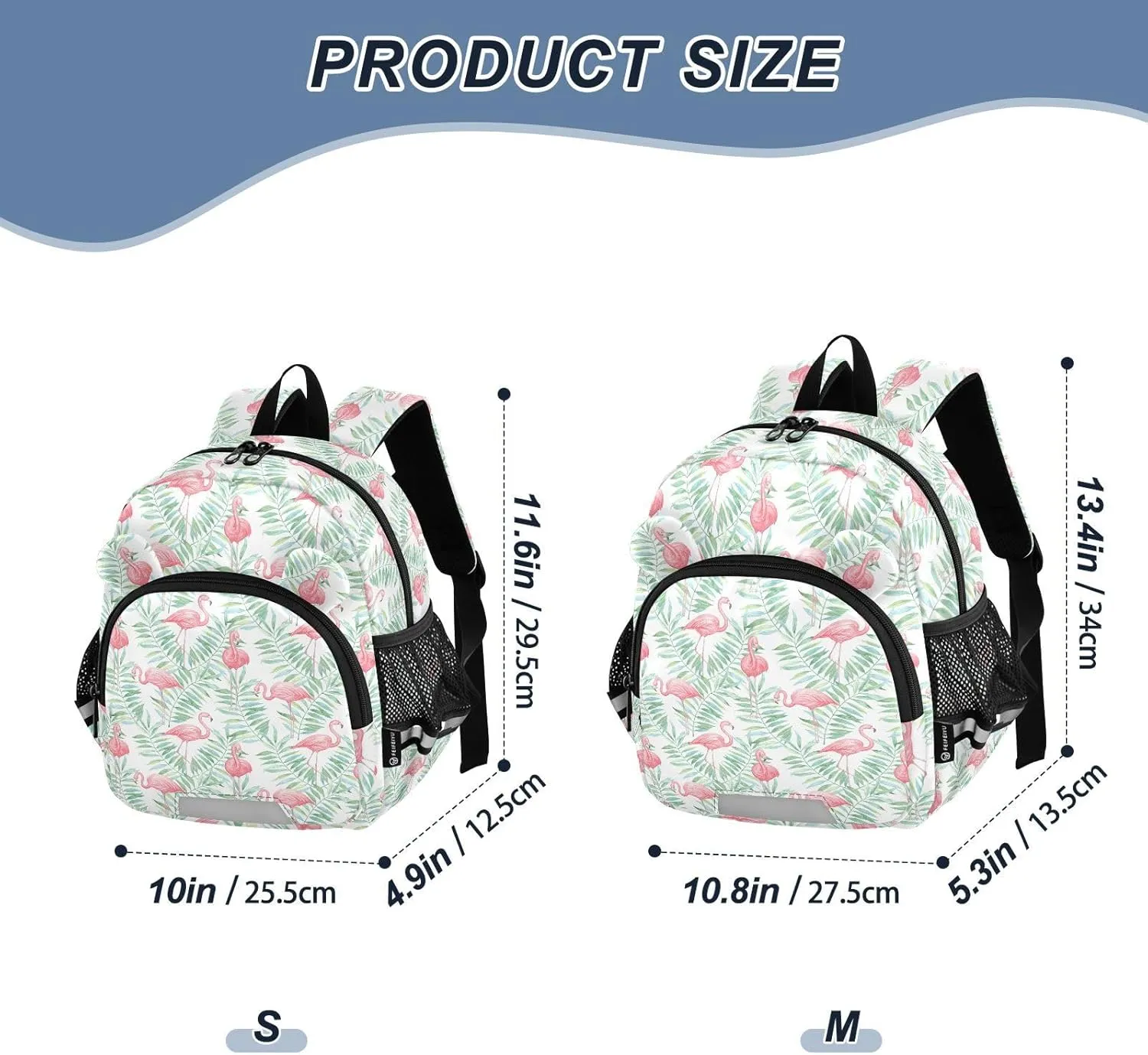 Flamingo Preschool Backpack Tropical Leaves Daycare Bookbag School Backpack with Traction Rope for Kids 3-6