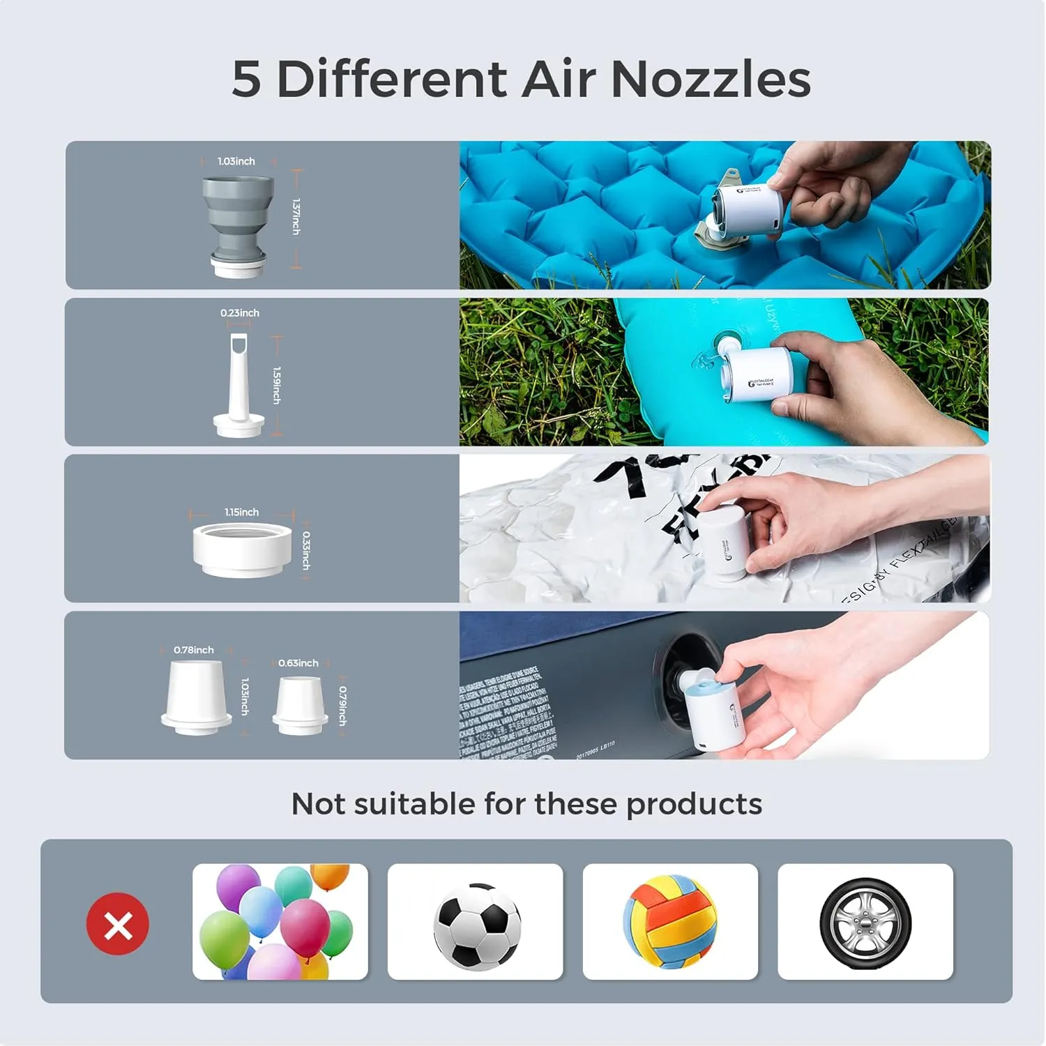 FLEXTAILGEAR Tiny Portable Air Pump Ultra-Mini, with 1300mAh Battery USB Rechargeable to Inflate Deflate for Pool Floats Air Bed / Mattress Swimming Ring Vacuum Storage Bags