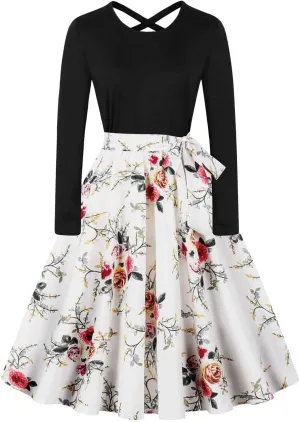 Flowy Fall Dresses for Women Vintage Long Sleeve Polka Dots Hepburn Dress 1950s Audrey Retro Party Cocktail Dresses