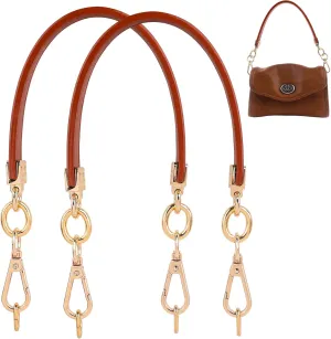 Framendino, 2 Pack Purse Leather Handles Replacement Shoulder Straps Handle Short Clutch Bag with D Ring for Cross Body Wallet (Coffee)