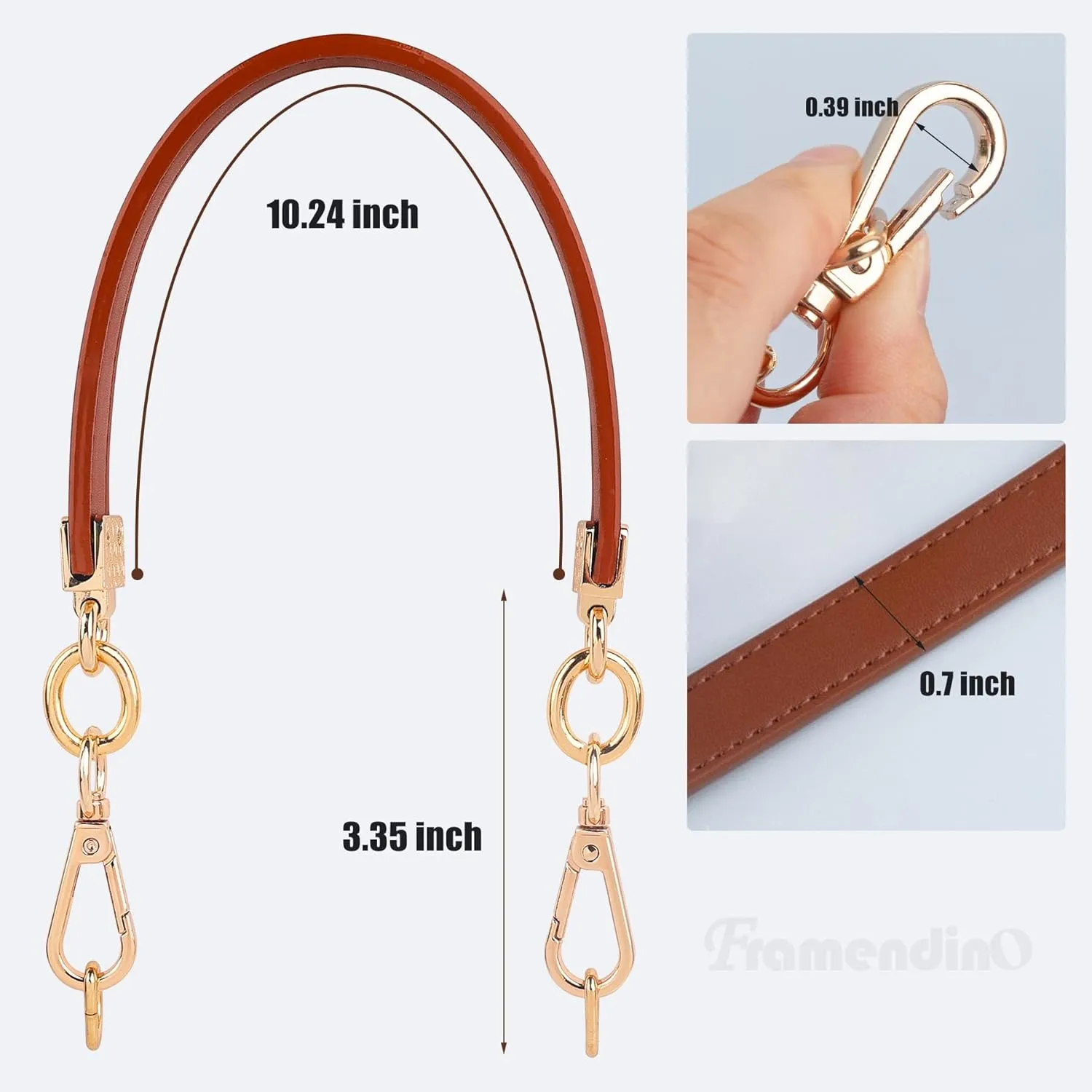 Framendino, 2 Pack Purse Leather Handles Replacement Shoulder Straps Handle Short Clutch Bag with D Ring for Cross Body Wallet (Coffee)