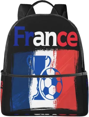 France French Football Soccer Flag Casual Backpacks Laptop Backpack Carry-on Daypack Sports Travel Rucksack Lightweight Working Bag for Outdoor Hiking Cycling Walking