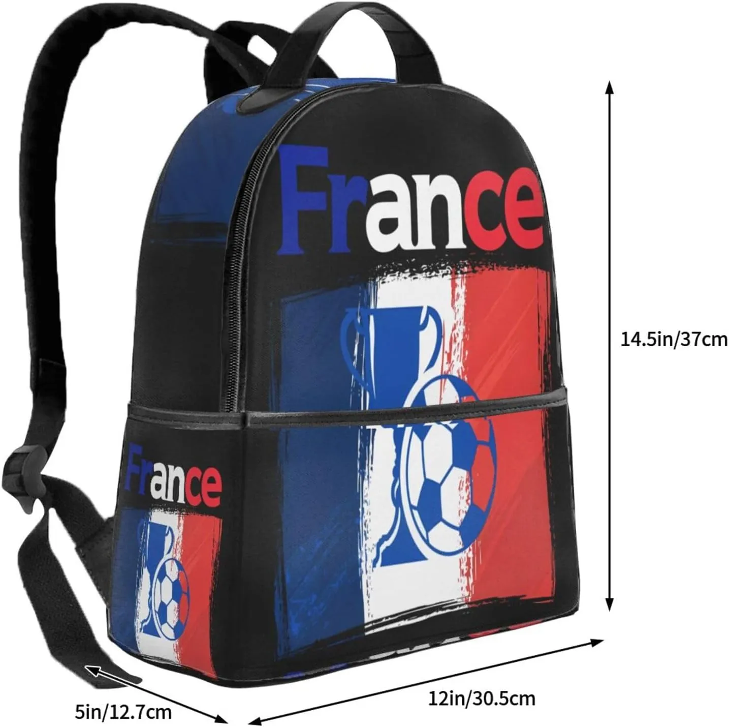 France French Football Soccer Flag Casual Backpacks Laptop Backpack Carry-on Daypack Sports Travel Rucksack Lightweight Working Bag for Outdoor Hiking Cycling Walking