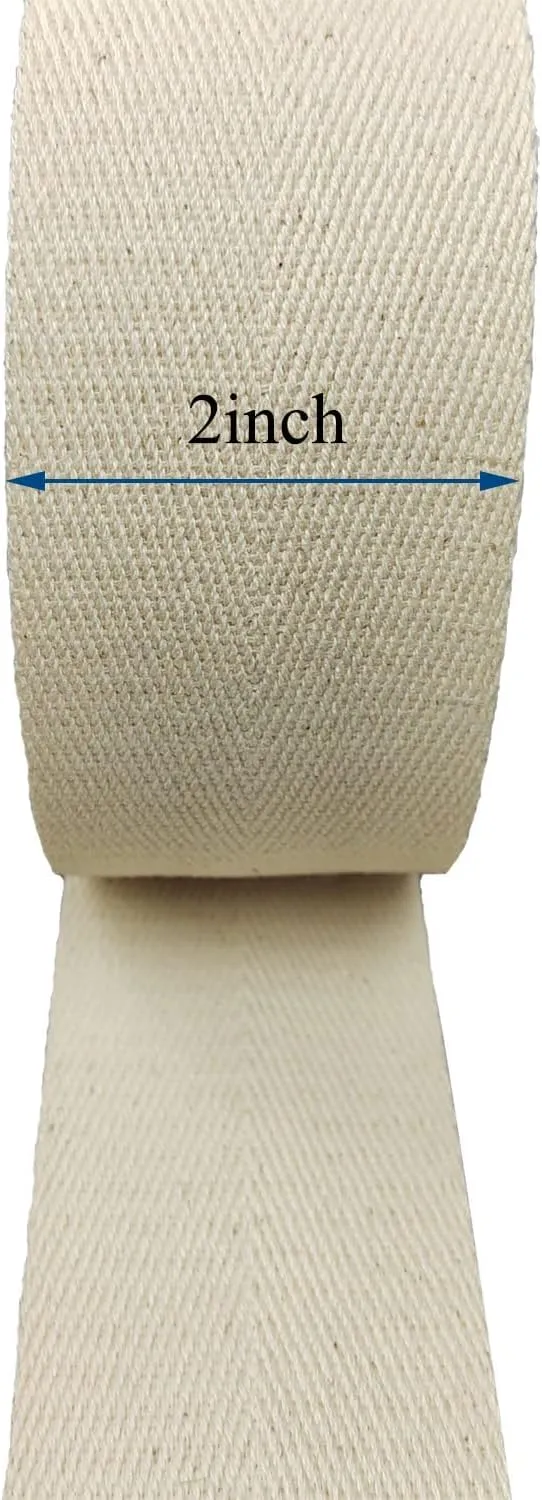 FUNORNAM 2Inch Wide Herringbone Cotton Rug Seam Ribbon Webbing Carpet Binding Trim Twill Tape for DIY Craft Sewing, Handle Cloth Bag, Handbag Tote-Purse 10Yards (Natural)