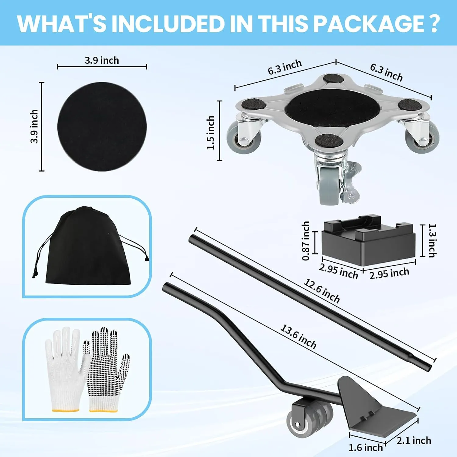 Furniture Dolly, Carbon Steel Panel Furniture Movers with 5 Wheels, Locking 360° Swivel Rubber Casters, Furniture Sliders Pro Kit, Furniture Lifting Tool Maximum Load 3300LBS, Gray Wheels (Standard)
