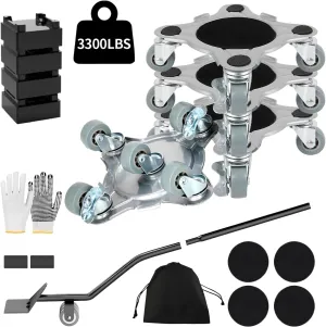 Furniture Dolly, Carbon Steel Panel Furniture Movers with 5 Wheels, Locking 360° Swivel Rubber Casters, Furniture Sliders Pro Kit, Furniture Lifting Tool Maximum Load 3300LBS, Gray Wheels (Standard)