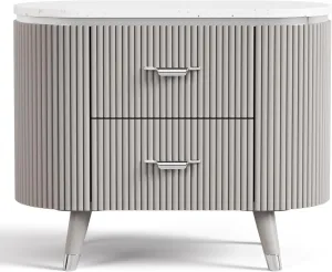 Furniture of America Vito Modern Solid Wood Nightstand with 2 Drawers and Cultured Stone Tabletop, Large Bedside Table, Wooden Night Stand for Bedroom, Guest Room, Dorm, Light Gray
