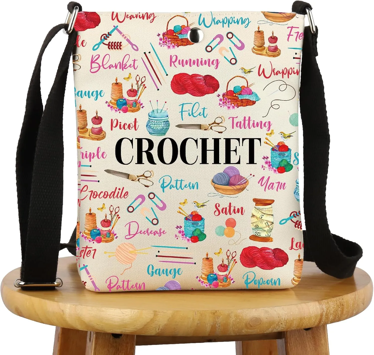G2TUP Crocheting Lover Gift Crochet Words Crossbody Bag Crocheter Travel Bag Knitting Yarn Lover Gift