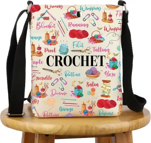 G2TUP Crocheting Lover Gift Crochet Words Crossbody Bag Crocheter Travel Bag Knitting Yarn Lover Gift